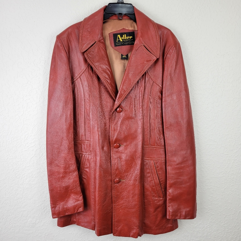 Vintage 70's Adler Leather Co. Orange Red Leather Jacket Size 44L